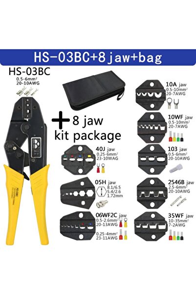 Choice10 أداة تجعيد حقيبة HS-03BC ذات 8 فكوك، كماشة HS-03BC للأسلاك 2.8/4.8/6...