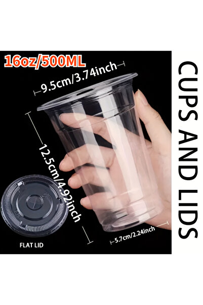 Choice1 16oz 50PCS with lips 50PCS Disposable Plastic Cups with Lids for Ice ...