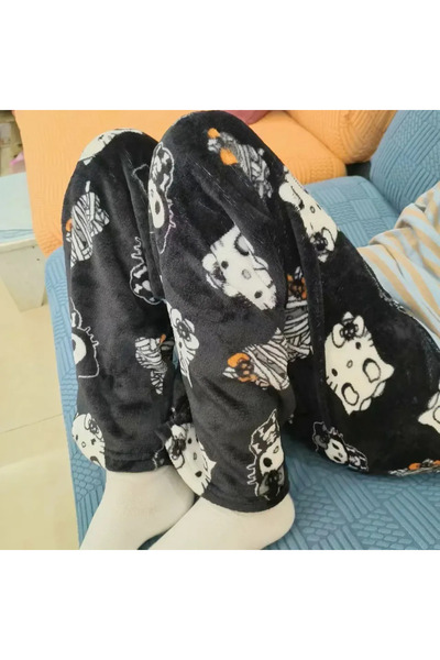 Choice38 بنطال بيجاما سميك من قماش الصوف الناعم مزدوج المرونة صوف الفليس هيلو...