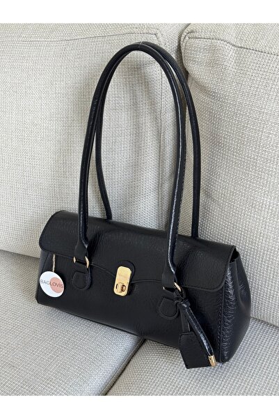 BAGLOVİS Μακρύ λουράκι, δερμάτινη κομψή γυναικεία τσάντα ώμου Tk747 Μαύρο EN3...