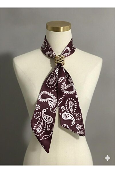 alinastore Shawl Patterned Thin Scarf with Buckle, Bandana, Ribbon (6X90Cm)