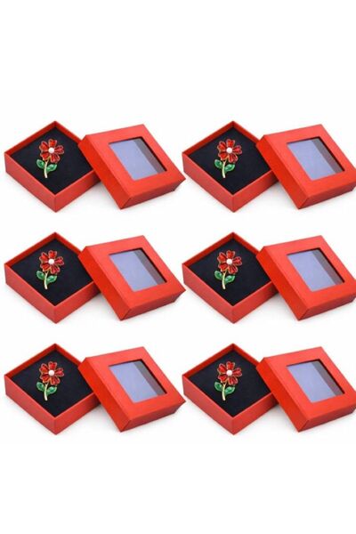 OEM Set 6 Mărțișoare Broșă Floare Roșie cu Perlă