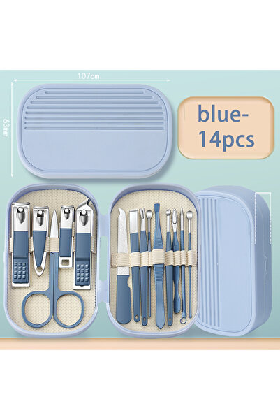 Choice3 طقم فاخر للعناية بالأظافر مكون من 14 قطعة باللون الأزرق، يتضمن مقص أظ...