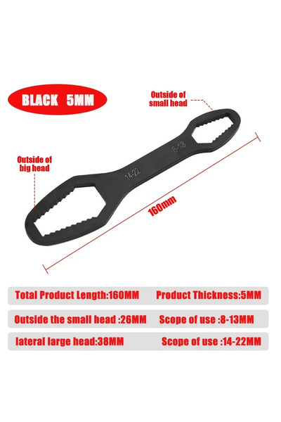 Choice3 160mm 8-22mm 5mm 1pc Universal Double Ended Wrench, Self-Tightening S...