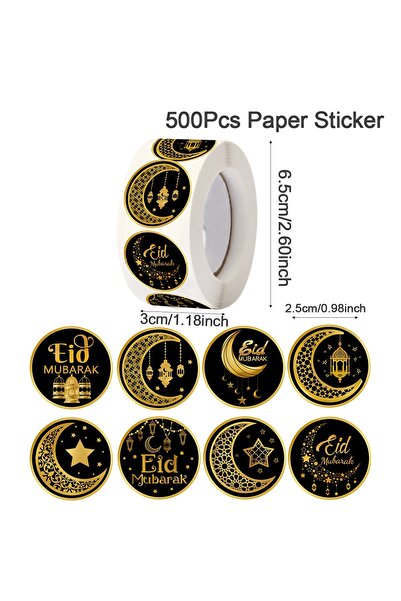 Choice as shown 07 500pcs Eid Mubarak Stickers White Gold Labels for Home 202...