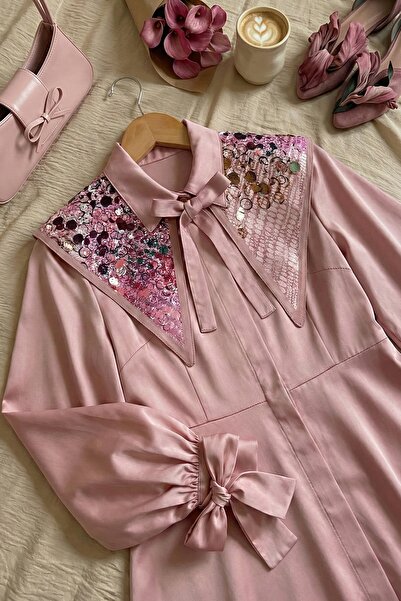 InStyle Patterned Dusty Rose Satin Collar