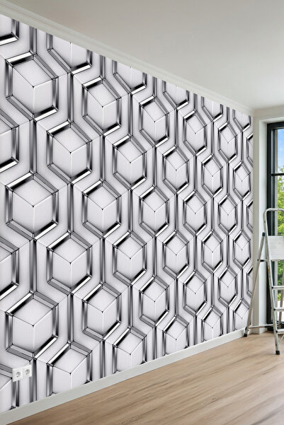 MİRAZAWALL 3 Boyutlu Geometrik Altıgen Desen Tekstil Duvar Kağıdı