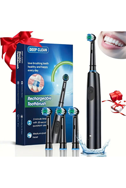 Choice فرشاة أسنان كهربائية دوارة مستديرة للبالغين، مزودة بأربعة رؤوس بديلة، ...