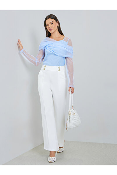 Take Two By Styli White Wide Leg Buttoned Trousers