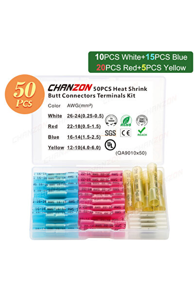 Choice1 50PCS Kit 20/50/100PCS Heat Shrink Butt Wire Terminal Kit Waterproof ...