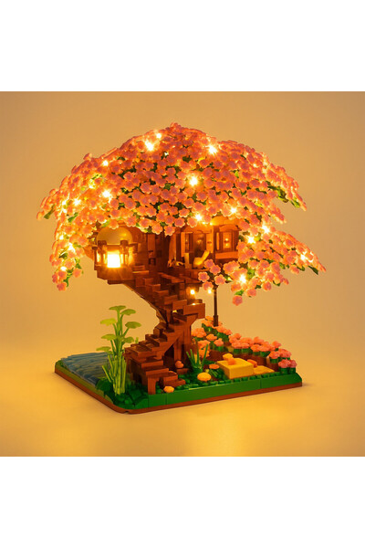 Printisor Set Constructie 3D, casa in copacul sakura cu flori de cires roz, 2...