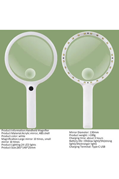 Choice1 عدسة مكبرة يدوية قابلة لإعادة الشحن بإضاءة، مقاس 130 مم، تكبير 10/15/...