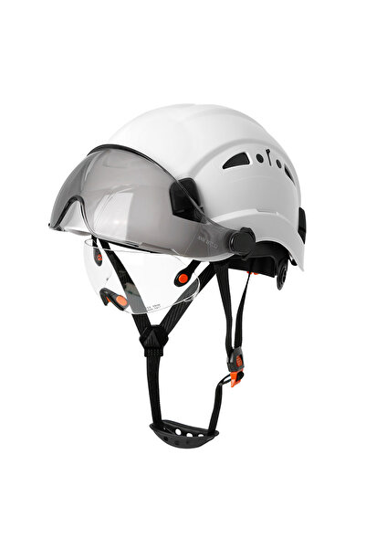 Choice خوذة أمان CR08 بيضاء اللون، حاصلة على شهادة CE، مزودة بواقٍ للعين ونظا...