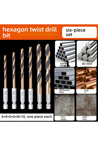 Choice13 Hexagonal 3 4 5 6 8 10mm 6pcs Hex Shank Twist Drill Bits - Cobalt Al...