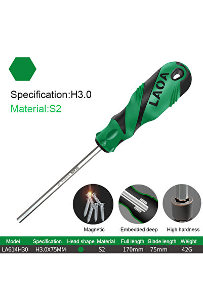 Choice9 H3.0x75-LA614H30 LAOA 1pc Ball Head Hex Screwdriver Flat Head Screw D...