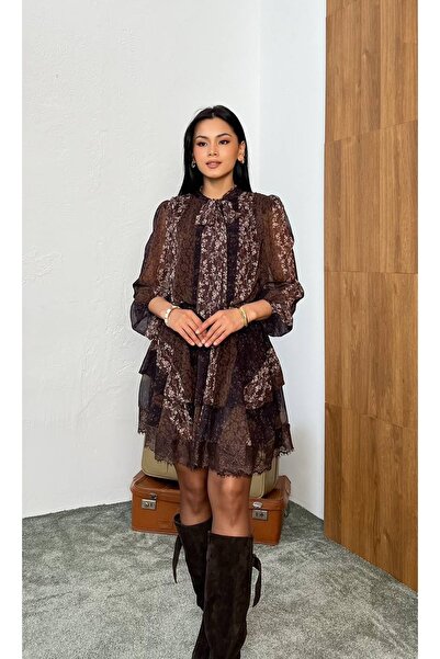 MY GRS PATCHWORK DESEN DANTELLİ KAT KAT ELBİSE