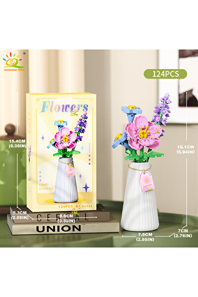 choice2 رقم 7-12 هويكيباو إم باقة زهور أبدية مع وعاء بناء مصغر من مكعبات عباد...