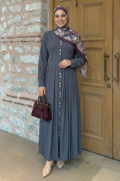 InStyle Double Gold Button Smoked Dress