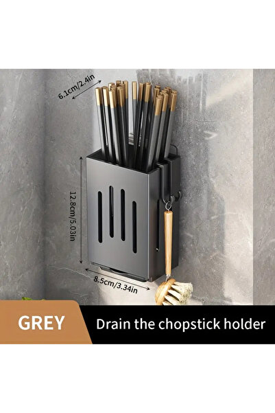 choice2 حامل عيدان طعام رمادي اللون - قطعة واحدة أو قطعتين - يُثبت على الحائط...