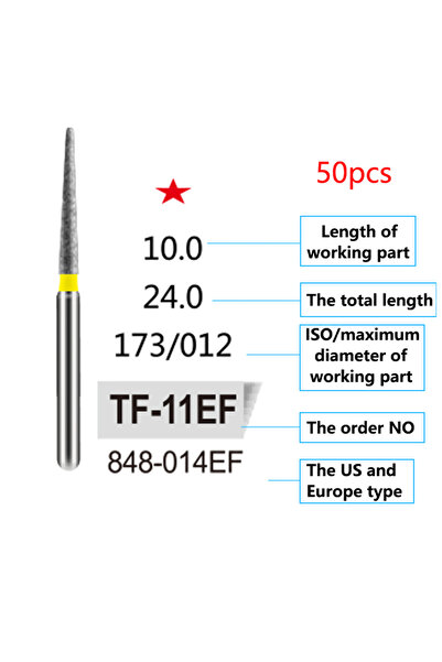 Choice21 TF-11EF 50Pcs/Bag Dental Diamond Burs Drill FG 1.6mm Bur For High Sp...