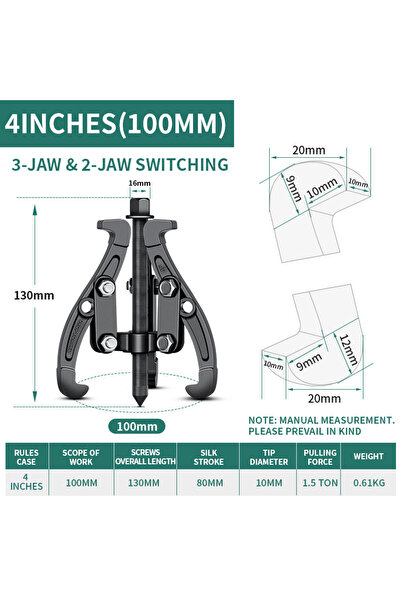 Choice1 أداة سحب تروس 4 بوصة، 3/4/6 بوصة، 3 فكوك، 2 فكوك ، مزدوج الوجهين، لإز...