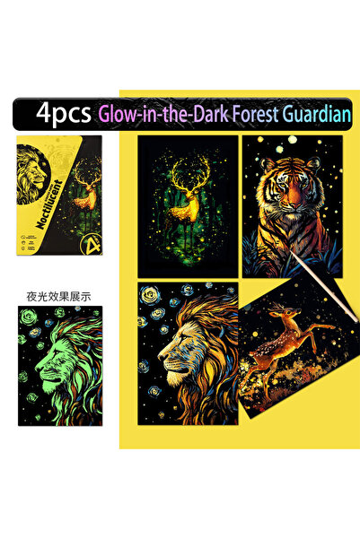 Choice9 Lion and Deer 20*14cm DIY Night Scene Painting Scratch Colorful Drawi...