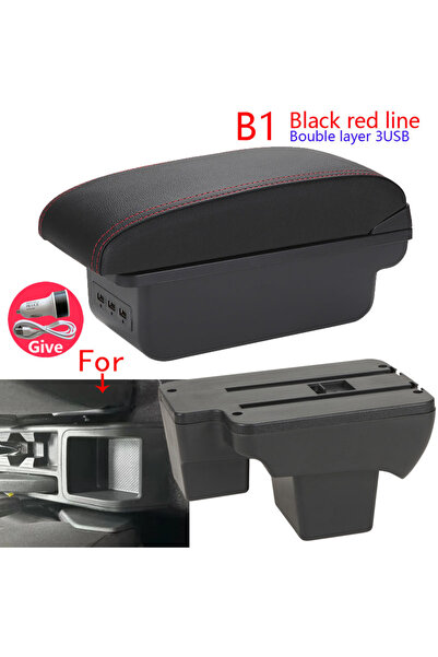 choice2 صندوق مسند ذراع أسود وأحمر بثلاثة منافذ USB لسيارة فولكس فاجن بولو، م...