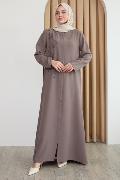 InStyle Γυαλιστερό Beige Ferace με πέτρες με χάντρες