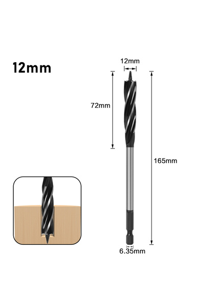 Choice5 12mm 10-35mm Woodworking Twist Drill Bit Set Long Four-slot Four-blad...