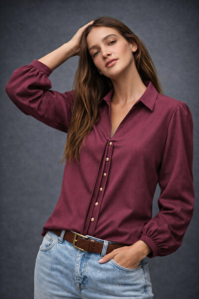 HAKKE Kadın Gloss Düğmeli Bağlamalı Şık GÖMLEK