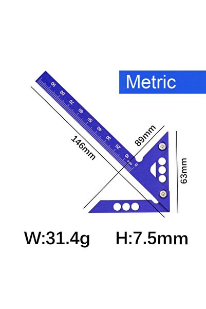 Choice1 مسطرة قياس الزوايا المترية الزرقاء لتحديد المركز، زاوية نجارة 45 و90 ...