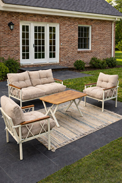 UFUK HOME Miray Krem 211 Masalı Antrasit Fermuarlı Düğmeli Bahçe Oturma Grubu...