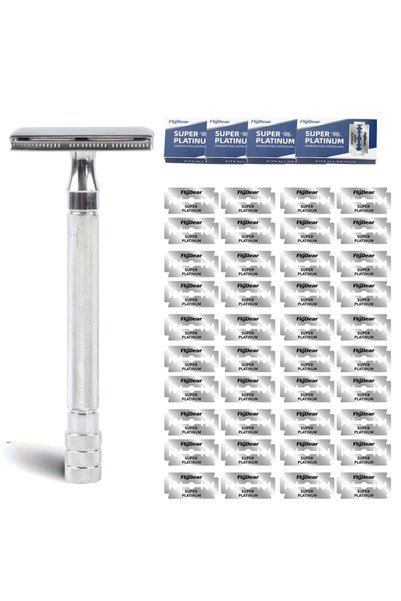 Choice B 1Holder 40 Blades Safety Razor with Stainless Steel Weighted Handle ...