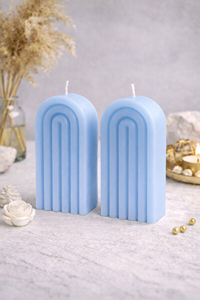 Bead Modern Gökkuşağı Model Dekoratif Mum 2’li Set – El Yapımı Ribbed Tasarım