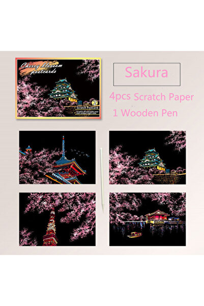 Choice5 Sakura 20*14cm DIY Night Scene Painting Scratch Colorful Drawing Worl...