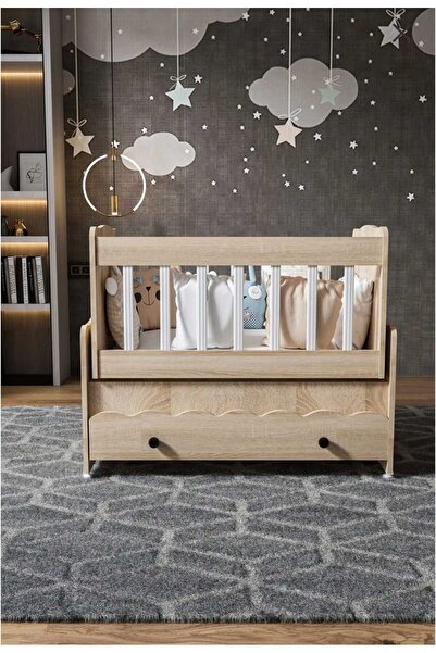 ardilla furniture Çekmeceli Sallanır Anne Yanı Ahşap Bebek Beşiği Sonoma black