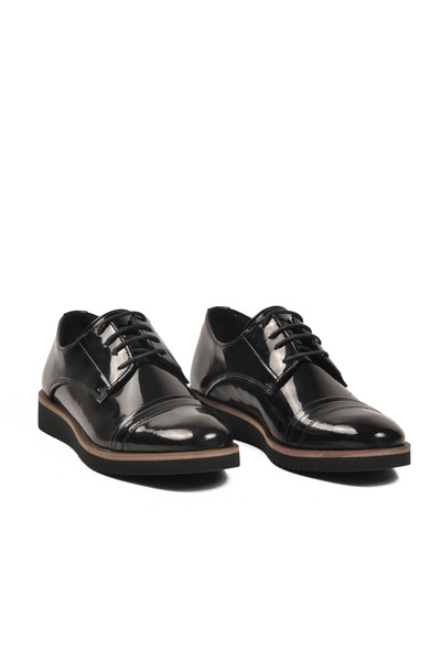 AYAKMOD 481 Lace-Up Black Patent Leather Men's Casual Shoes