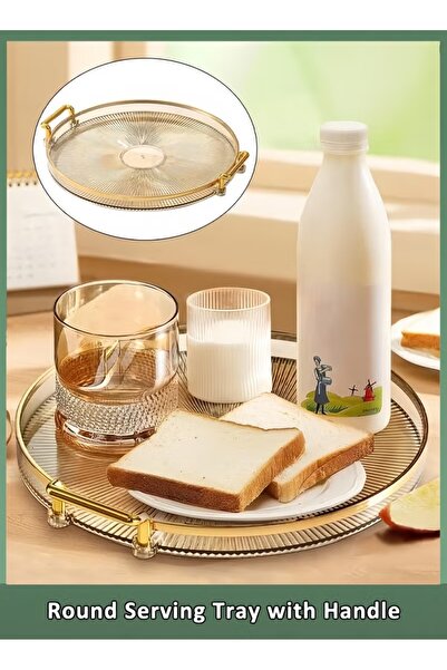 Generic Multi-Use Serving Tray 27cm Round Serving Tray with Handles Acrylic F...