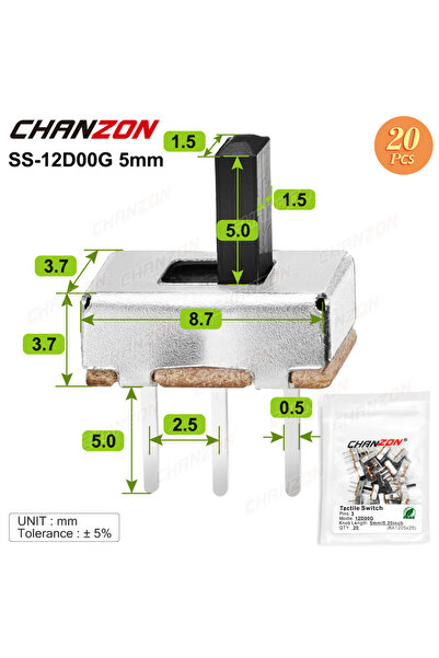 Choice5 20pcs SS-12D00G 5mm Micro Slide Switch Spdt 3 Pin 5 Positi Mini ss12f...