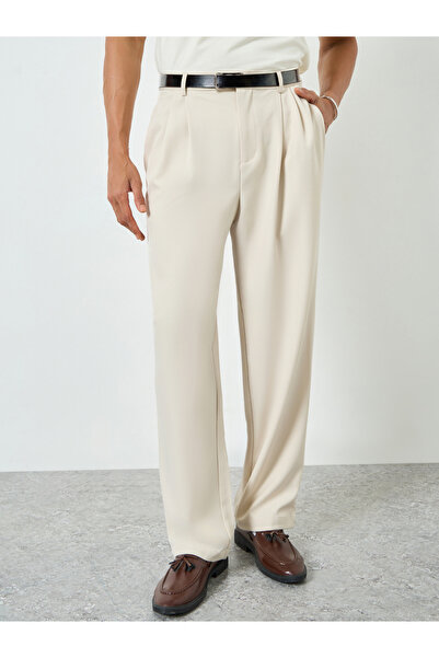 Styli Men Brown Double Fold Pleat Baggy Trousers