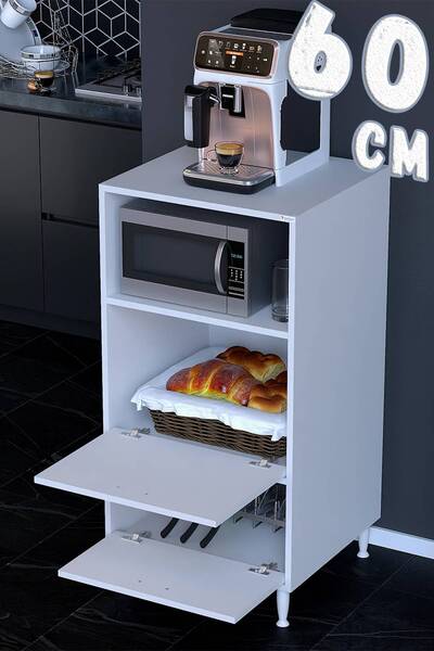 Modilayn Duru 60x119,2x56 cm Kapaklı Mikrodalga ve Midi Fırın Standı - 3 Bölm...