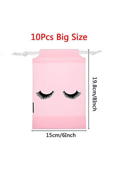 Choice7 10 أكياس تخزين كبيرة وردية اللون للعناية بالرموش، مزودة برباط، مصنوعة...