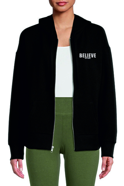 HOFFNUNG Unisex Cotton Oversize "Believe" Printed Hooded Collar Comfortable C...