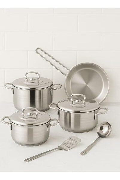 Procila طقم أواني طهي من الفولاذ المقاوم للصدأ مكون من 9 قطع، فضي اللون، يتضم...