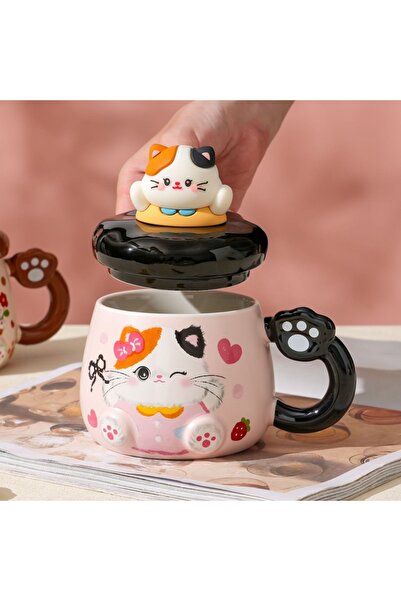 Livava Ceramic Mug with Cat Design and Lid, Stylish Design, Gift Boxed, Coffe...