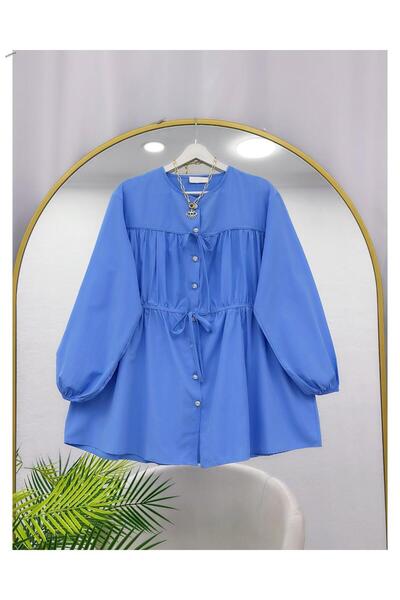 YEDİLALE Shrimped Lace-Up Zero Neck Loose Tunic [Loose Fit]