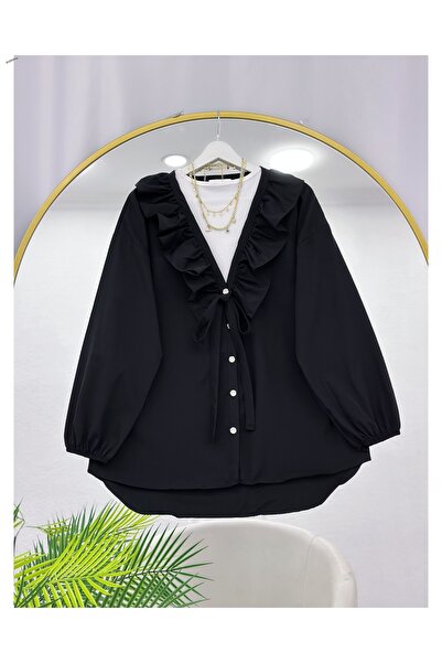 YEDİLALE Frilled Front Lace-Up Loose Tunic [Tunic Only Included in the Price]