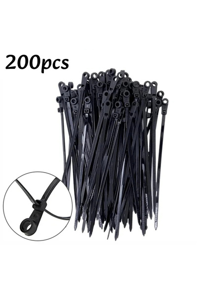 choice2 أربطة كابلات نايلون سوداء، 200 قطعة أو 100-500 قطعة، مزودة بفتحة تثبي...