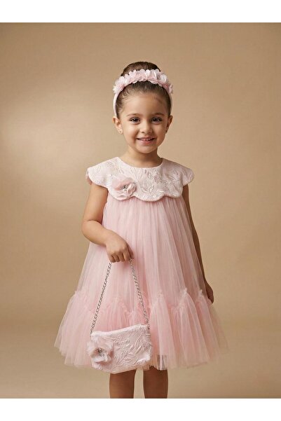 Alesayi_kids العيسائي للاطفال| فستان تركي مع طوق وشنطه من 1 ال5