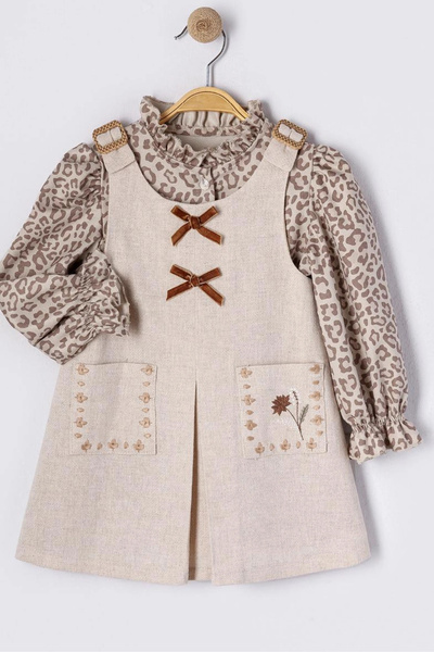 Kidmark Çocuk Modası Girl's Leopard Patterned Shirt Dress